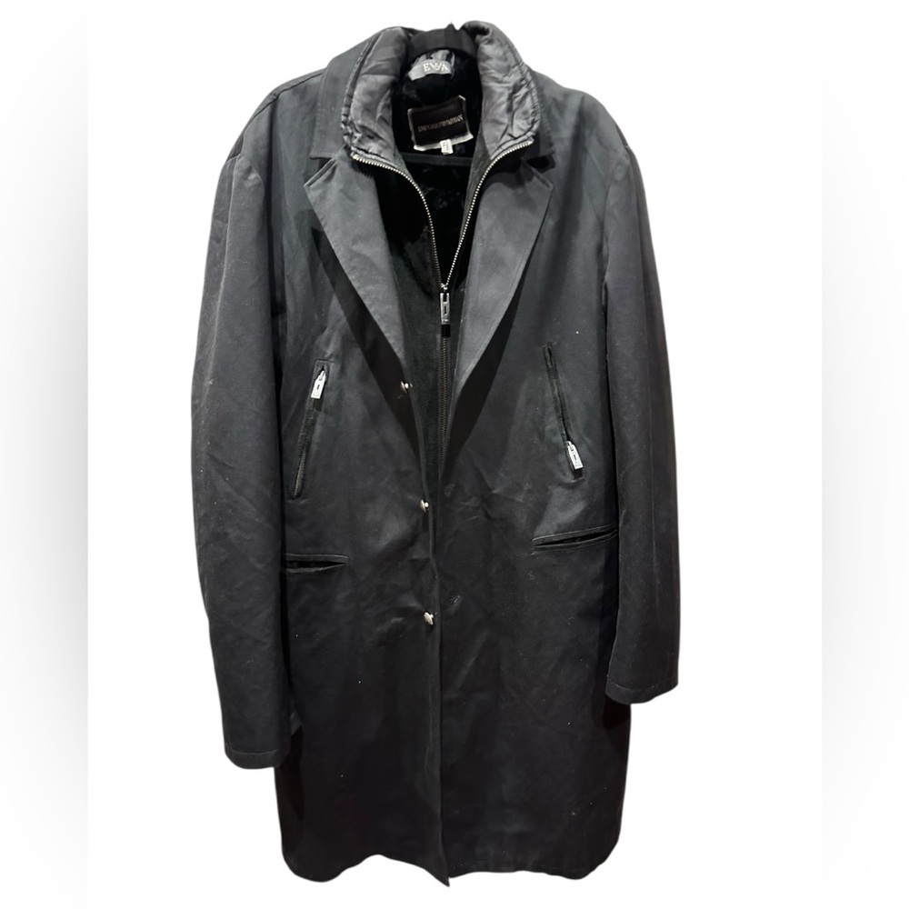 Emporio Armani Men's Black Coat with a faux fur lining size XL